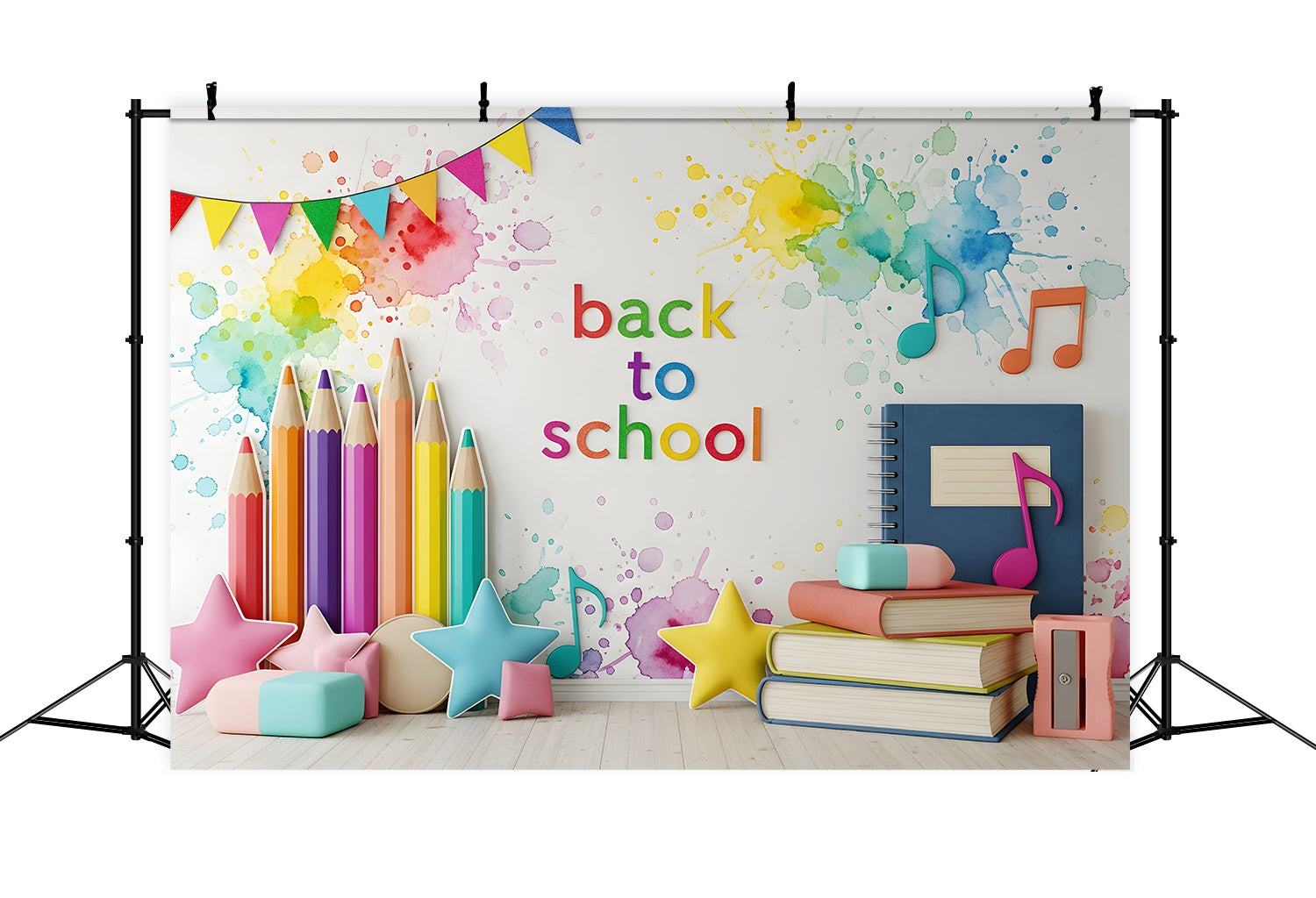 Back To School Backdrops Rainbow Pencil Music Splash School Backdrop By Magali
