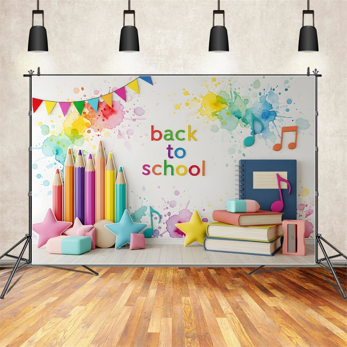 Back To School Backdrops Rainbow Pencil Music Splash School Backdrop By Magali
