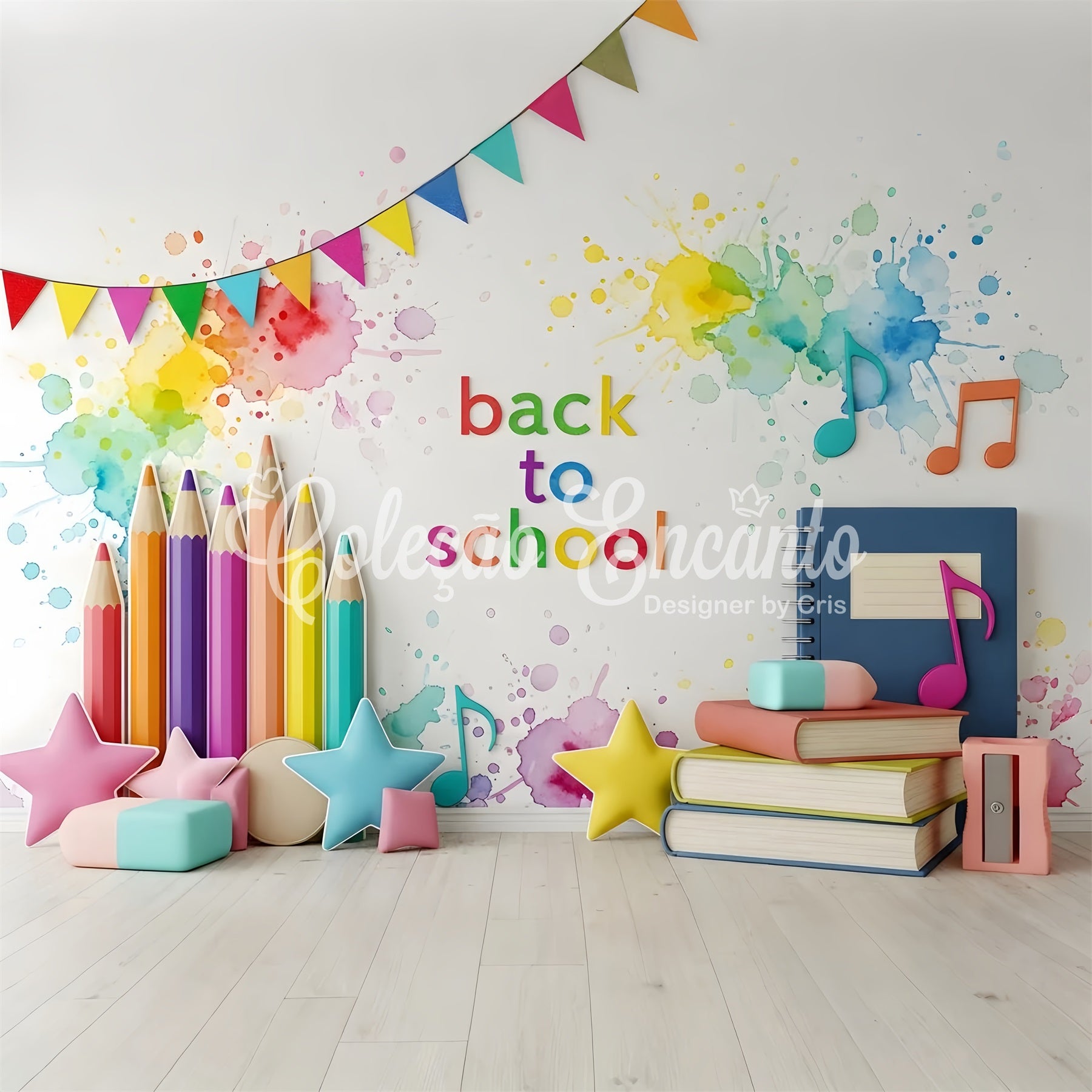 Back To School Backdrops Rainbow Pencil Music Splash School Backdrop By Magali