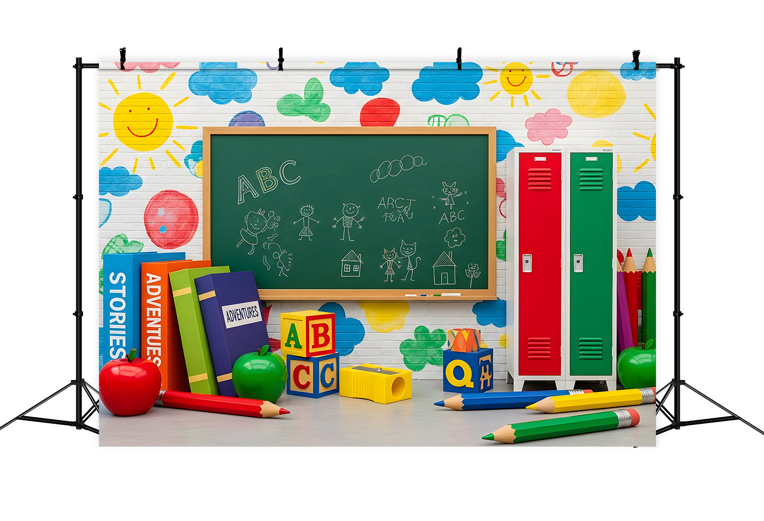 Preschool Photo Backdrops Colorful Chalkboard Doodle Wall Classroom Backdrop By Magali