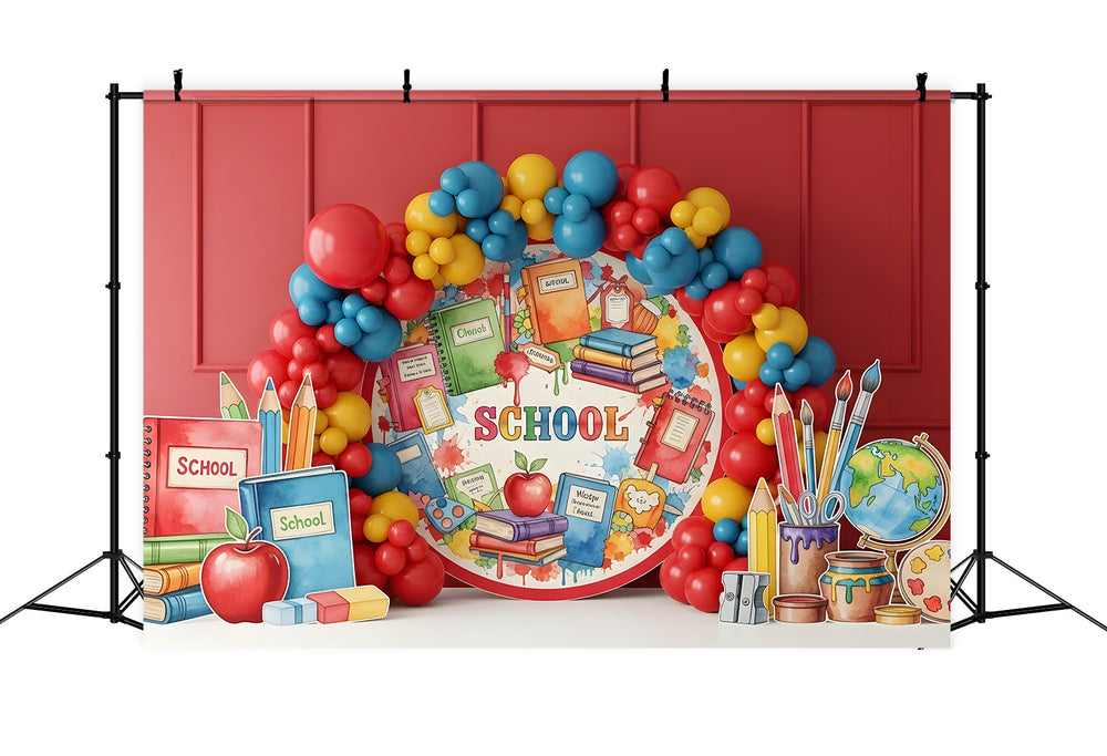 School Picture Backdrop Vibrant Balloon Classroom Back To School Backd