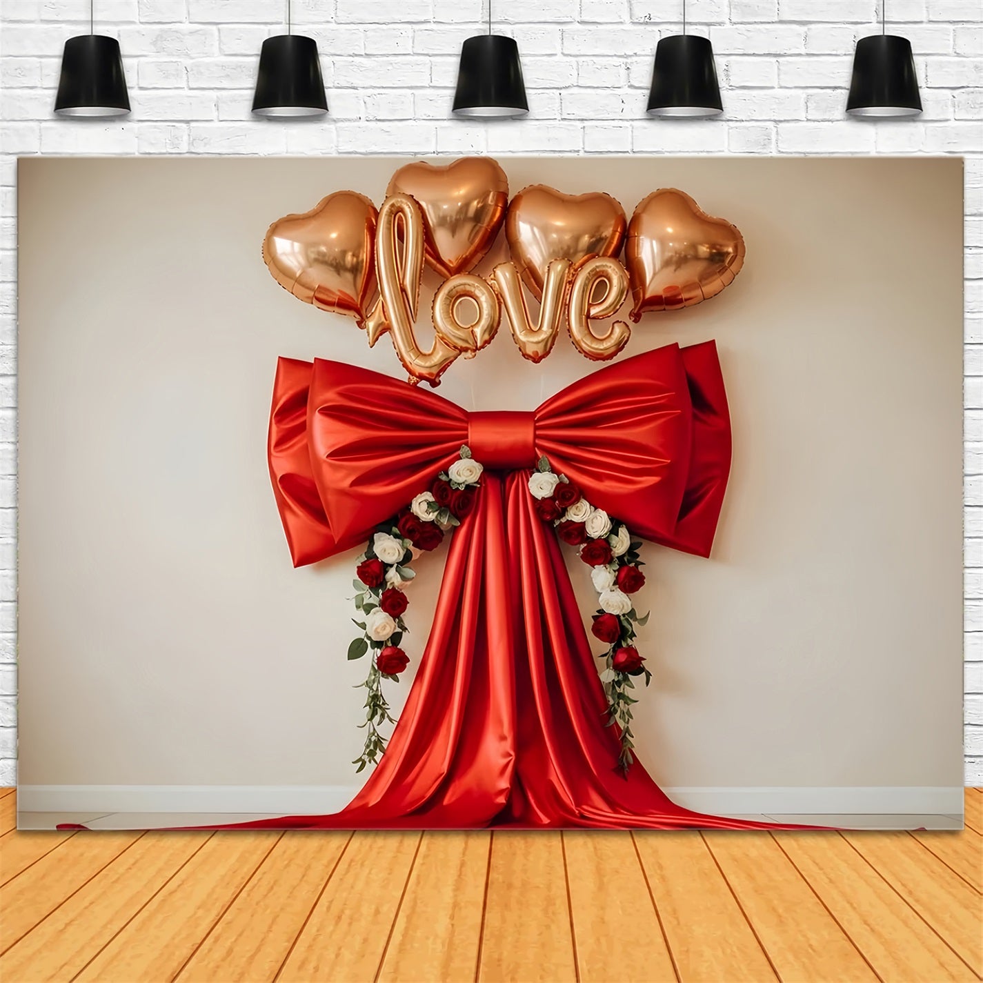Valentine's Day Backdrops Red Satin Bow Floral Hearts Valentine Backdrop By Magali