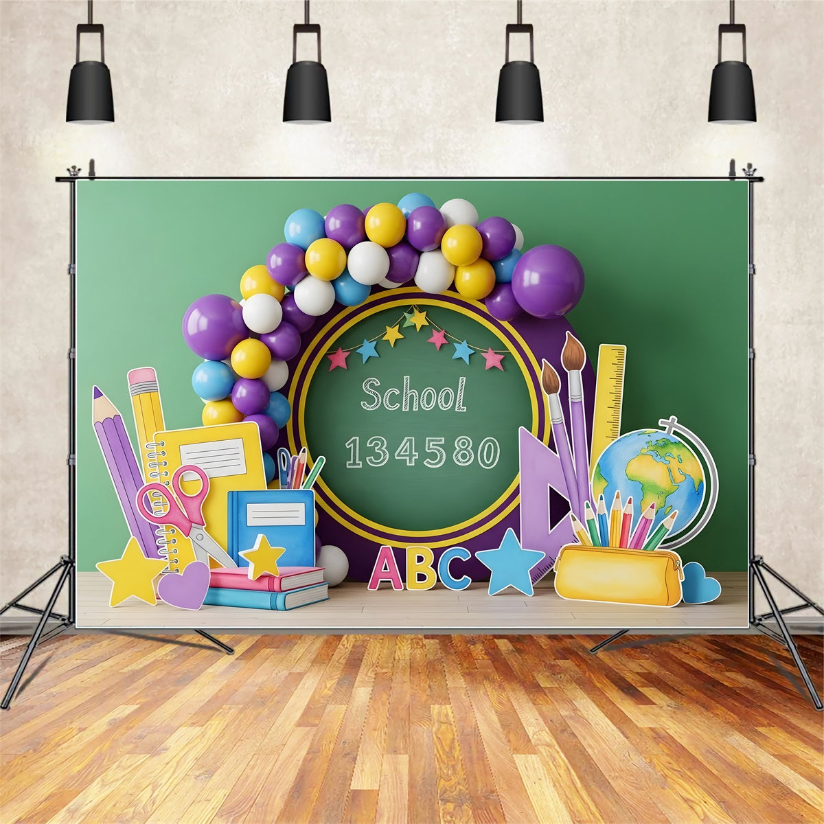Back To School Backdrop Purple Chalkboard Learning Corner School Backdrop By Magali
