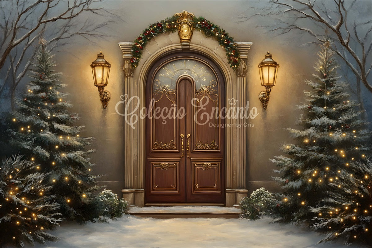 Entry Backdrop Christmas Tree Backdrop Snowy Night Vintage Entry Backdrop By Magali
