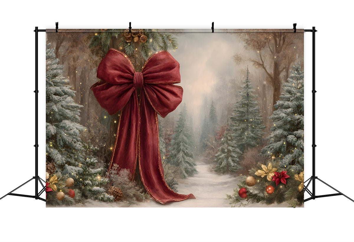 Christmas Backdrops For Photography Red Bow Pine Tree Backdrop By Magali