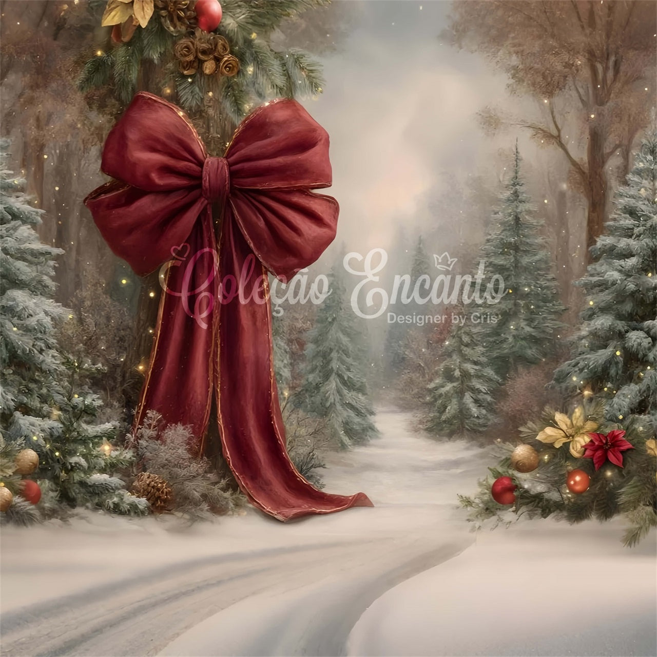 Christmas Backdrops For Photography Red Bow Pine Tree Backdrop By Magali