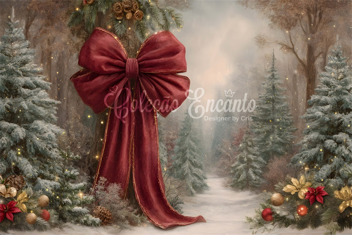 Christmas Backdrops For Photography Red Bow Pine Tree Backdrop By Magali