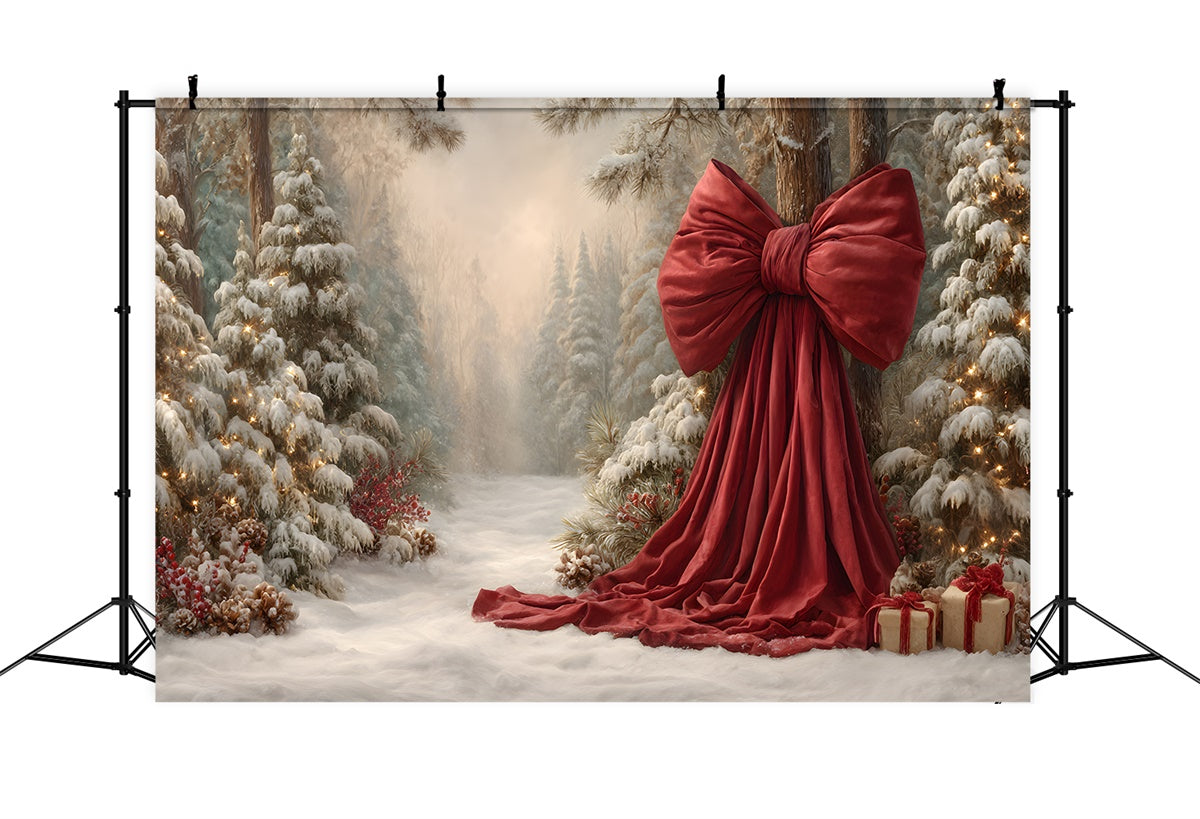 Christmas Tree Backdrop Snowy Forest Holiday Bow Backdrop By Magali