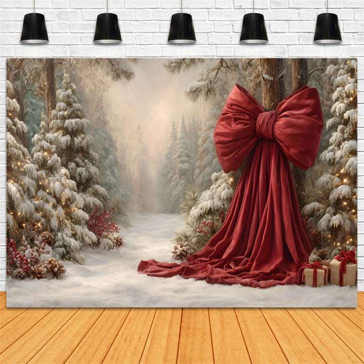 Christmas Tree Backdrop Snowy Forest Holiday Bow Backdrop By Magali