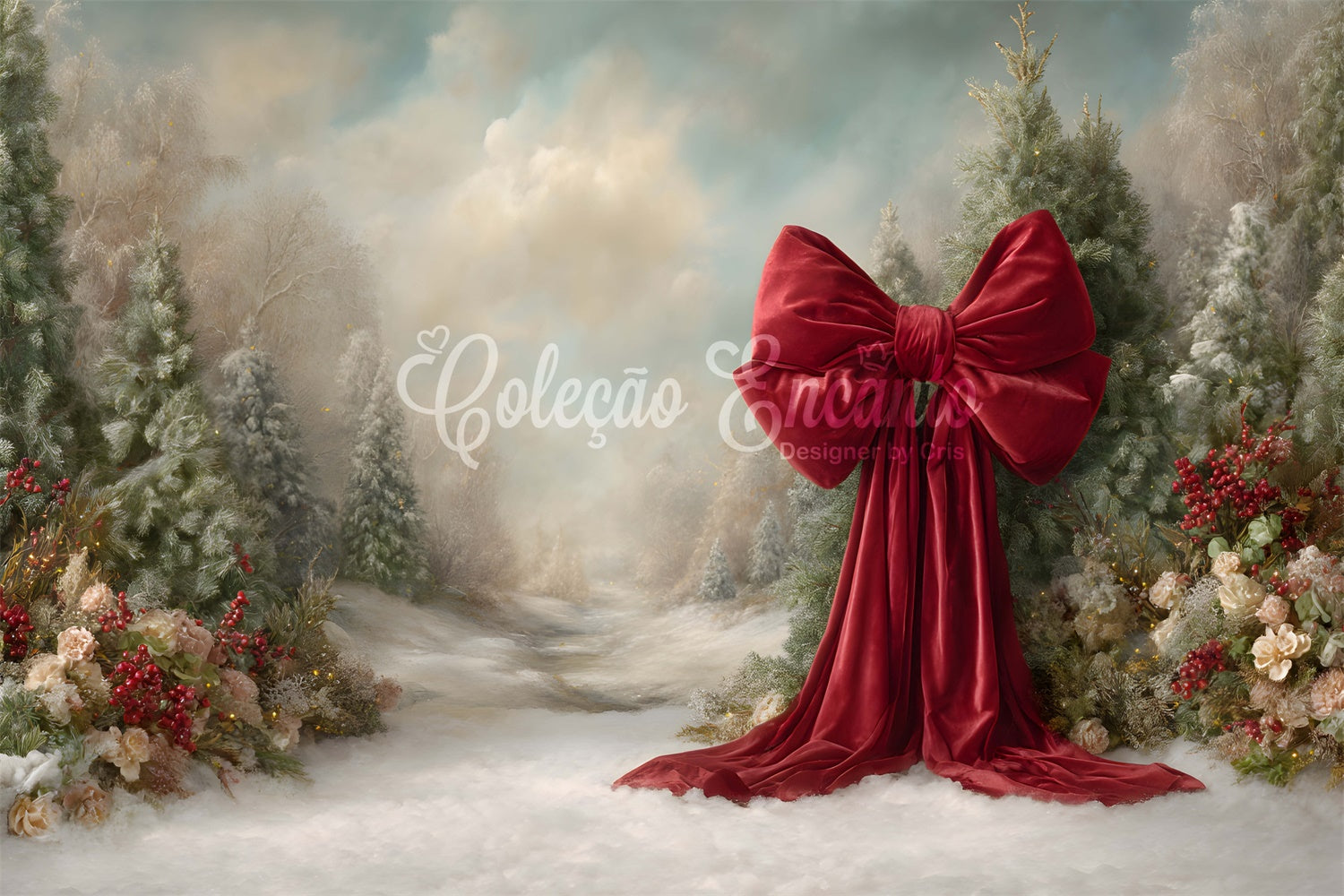 Christmas Photography Backdrops Winter Pines Snow Path Backdrop By Magali