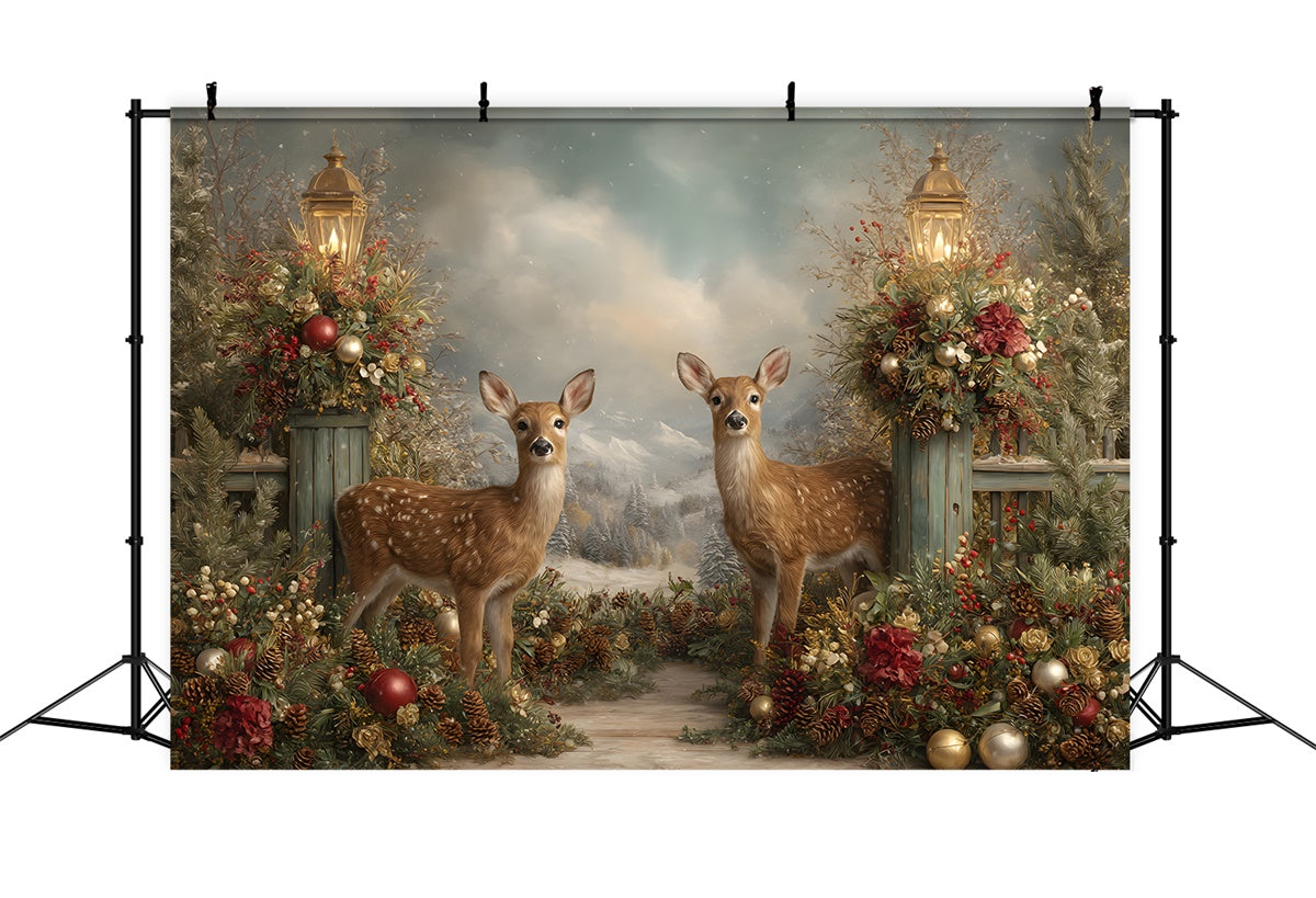 Christmas Backdrop Holiday Reindeer Forest Lantern Backdrop By Magali