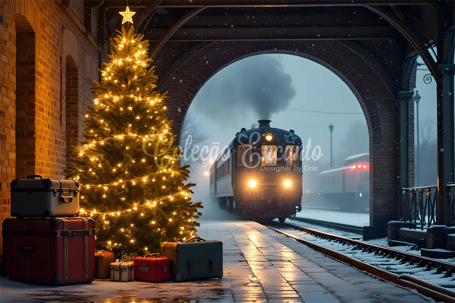 Snow Train Ride Christmas Backdrops Sale Snow Train Ride Backdrop By Magali