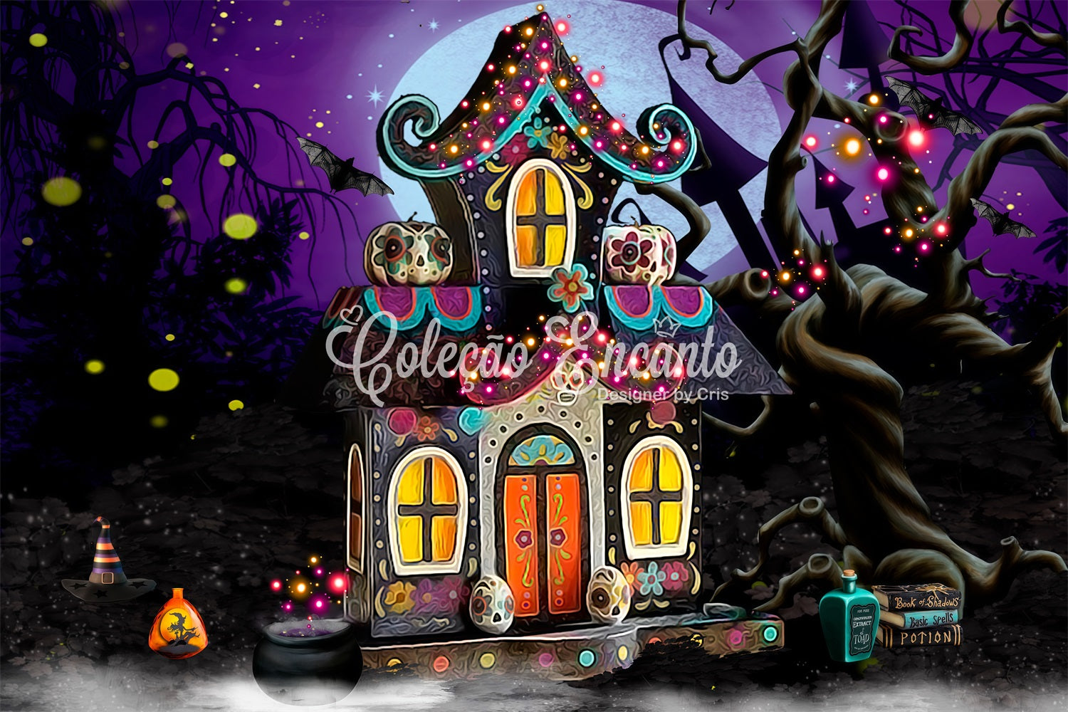 Children Backdrops Whimsical Haunted Candy Cottage Glow Kids Halloween Backdrop By Magali