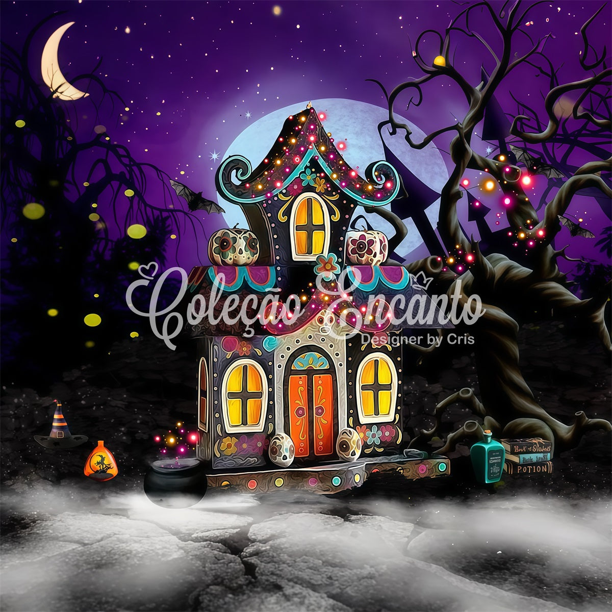 Children Backdrops Whimsical Haunted Candy Cottage Glow Kids Halloween Backdrop By Magali
