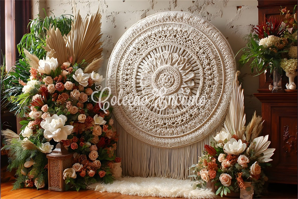 Happy Mothers Day Backdrop Rustic Boho Macrame Floral Mothers Day Flower Backdrop By Magali