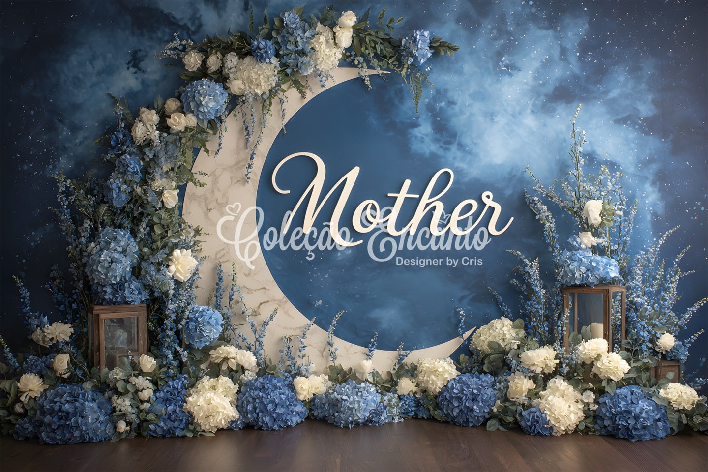 Mothers Day Backdrops Blue Floral Moon Arch Happy Mothers Day Backdrops By Magali