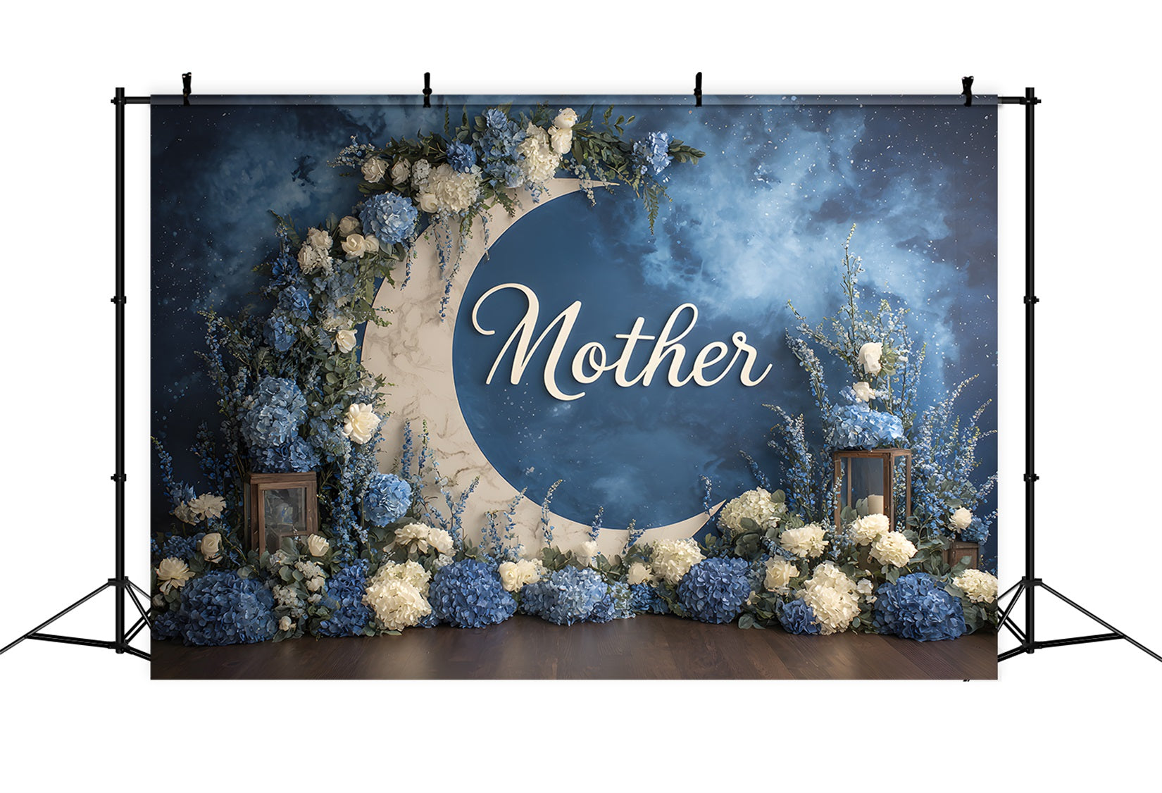 Mothers Day Backdrops Blue Floral Moon Arch Happy Mothers Day Backdrops By Magali