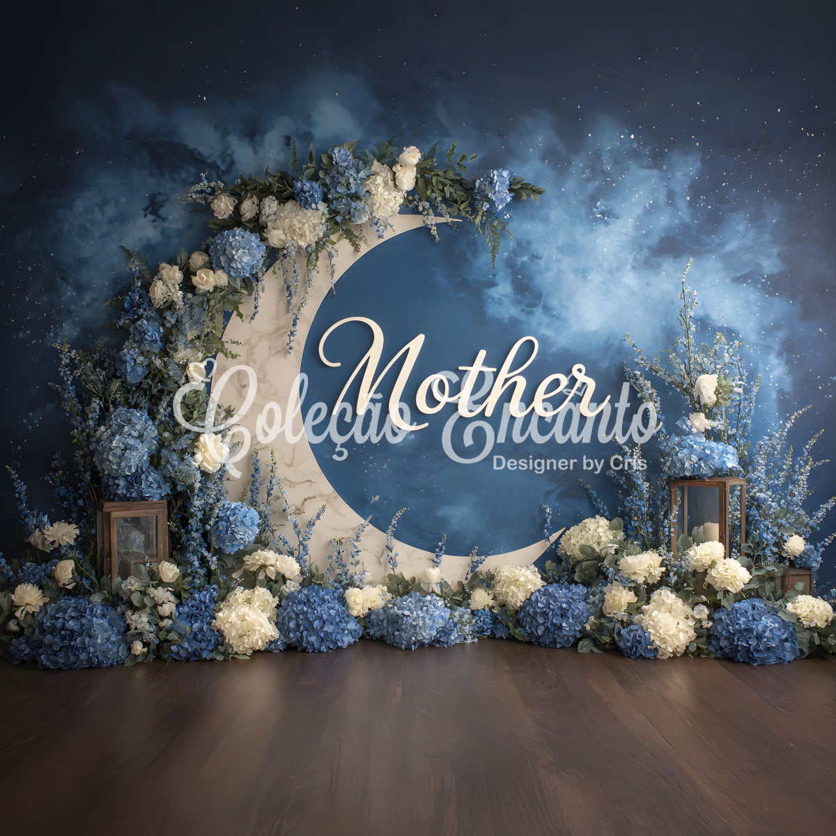 Mothers Day Backdrops Blue Floral Moon Arch Happy Mothers Day Backdrops By Magali