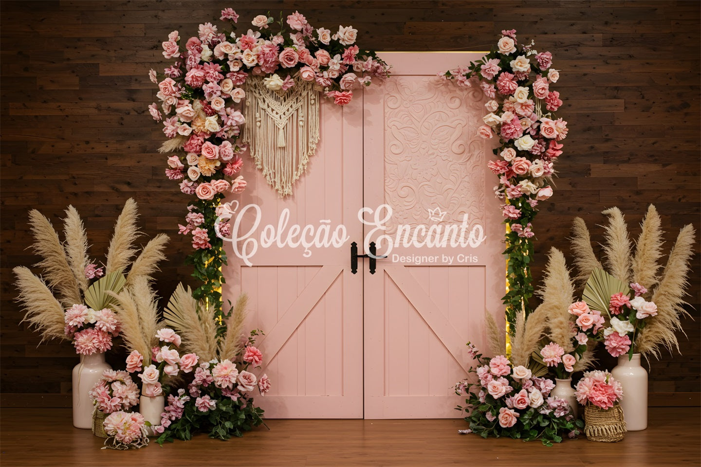 Mother Day Backdrop Pink Floral Pampas Doorway Mothers Day Backdrop Design By Magali