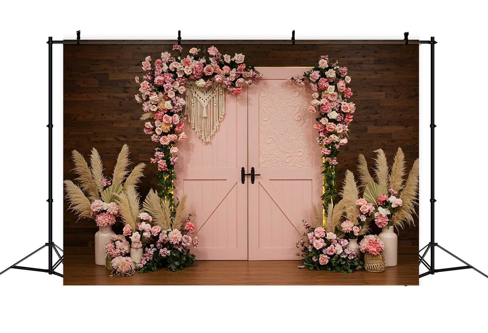 Mother Day Backdrop Pink Floral Pampas Doorway Mothers Day Backdrop Design By Magali