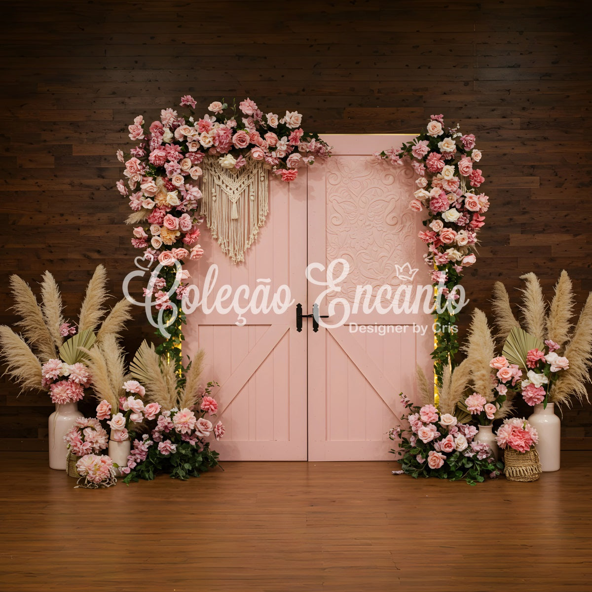 Mother Day Backdrop Pink Floral Pampas Doorway Mothers Day Backdrop Design By Magali