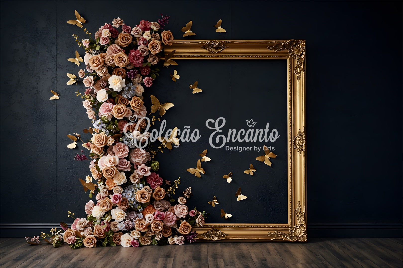 Photo Backdrops For Mothers Day Gold Frame Floral Butterfly Mother's Day Photo Backdrop By Magali