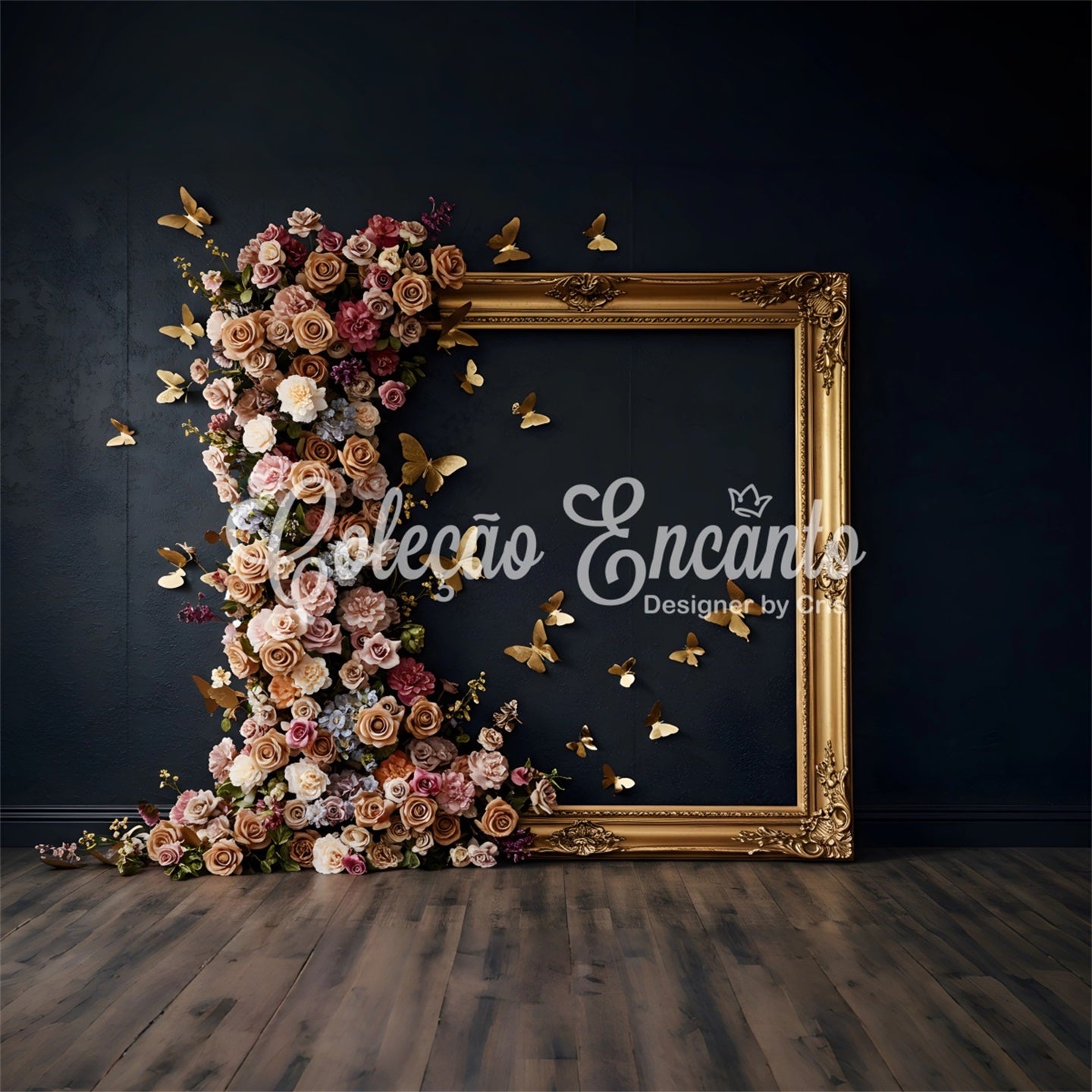 Photo Backdrops For Mothers Day Gold Frame Floral Butterfly Mother's Day Photo Backdrop By Magali