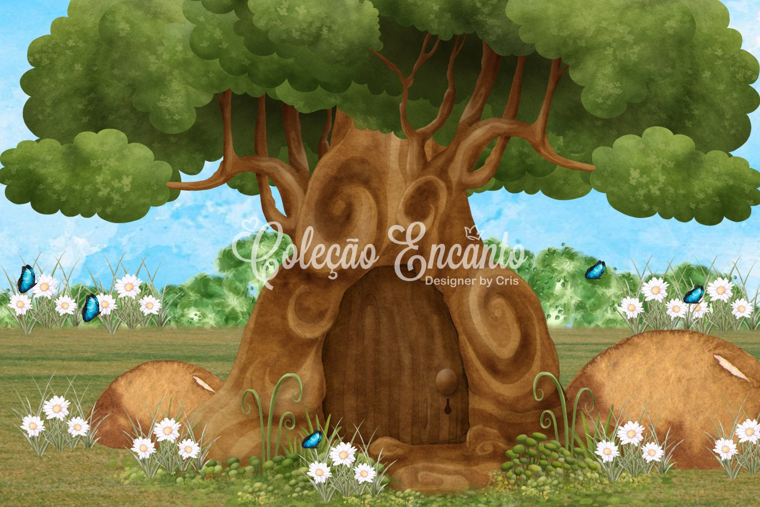 Backdrop For Kids Enchanted Tree Door Daisy Garden Butterfly Backdrop
