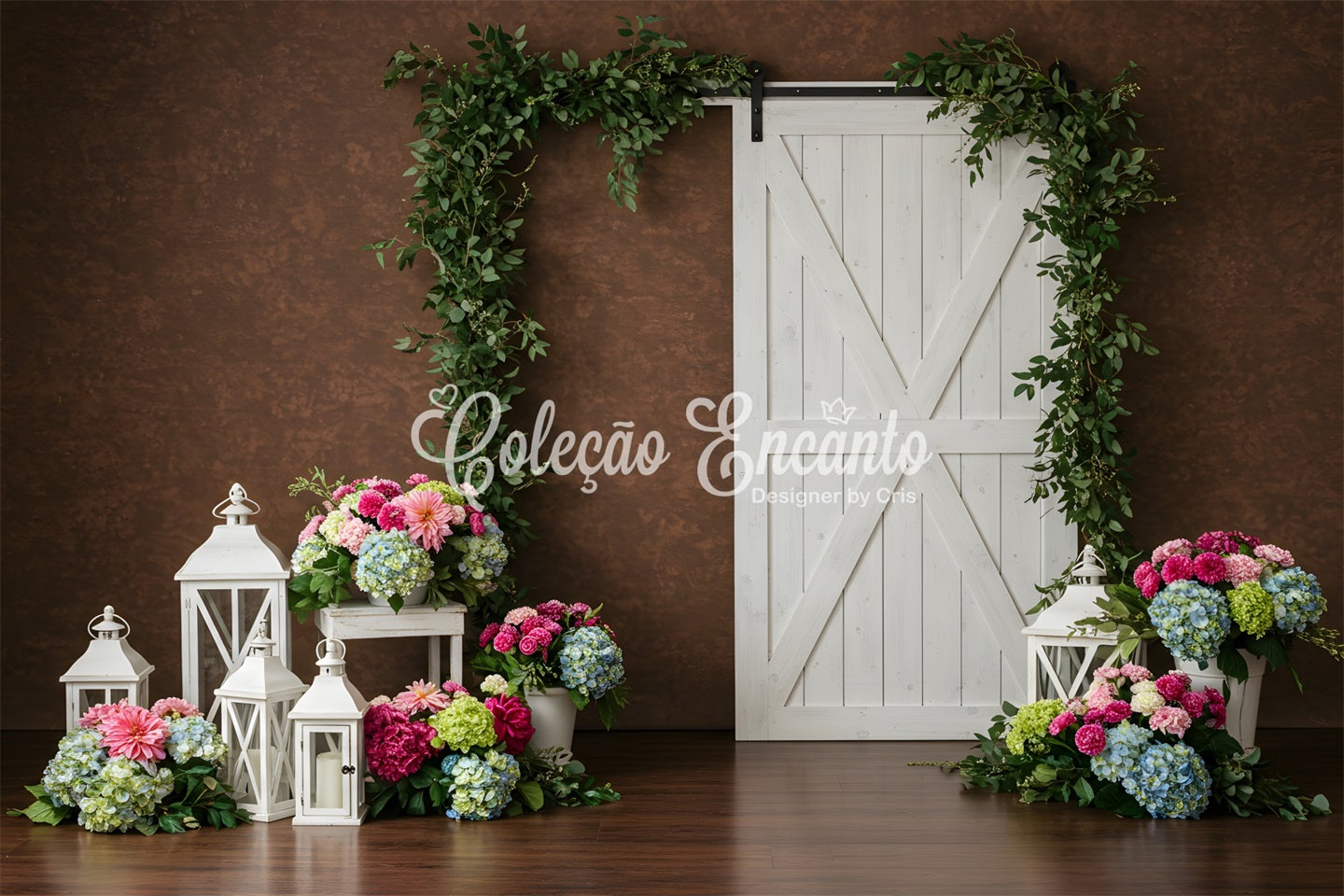 Backdrop Mother's Day Brown Wall White Door Floral Happy Mother's Day Backdrop By Magali