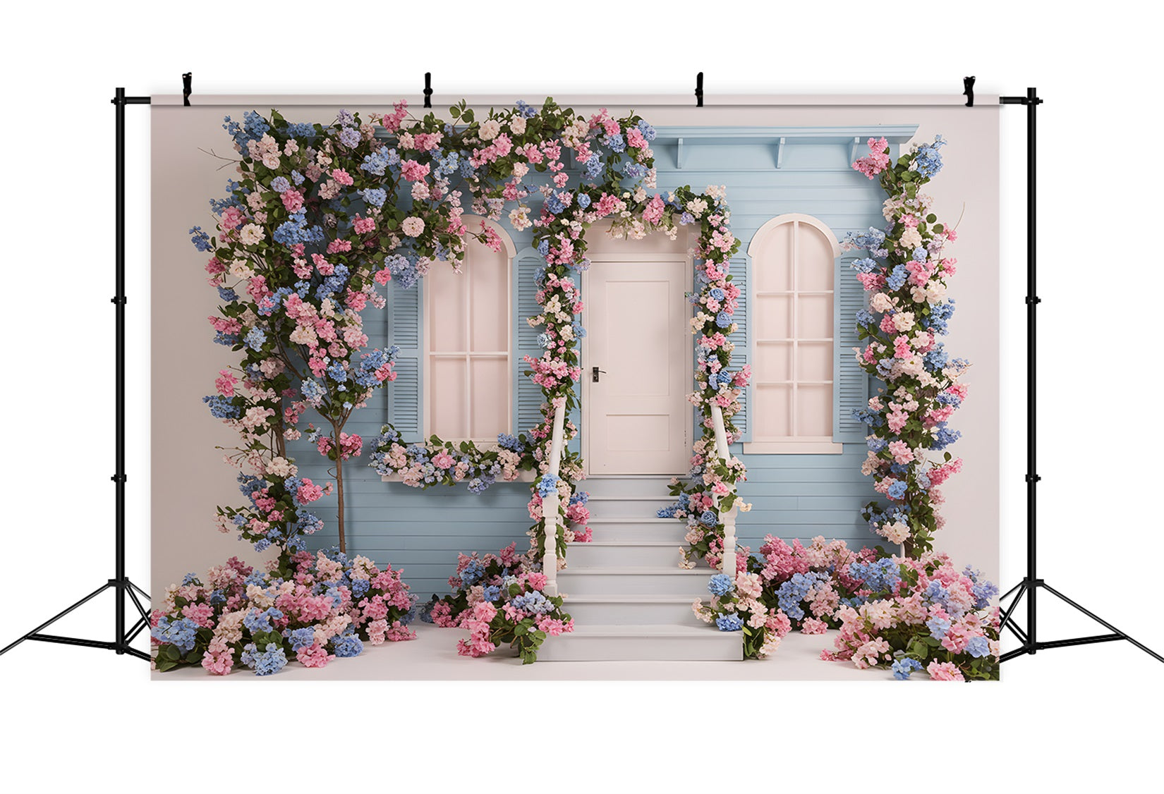 Photo Backdrop For Mothers Day Blue Floral House Mother's Day Photoshoot Backdrop By Magali