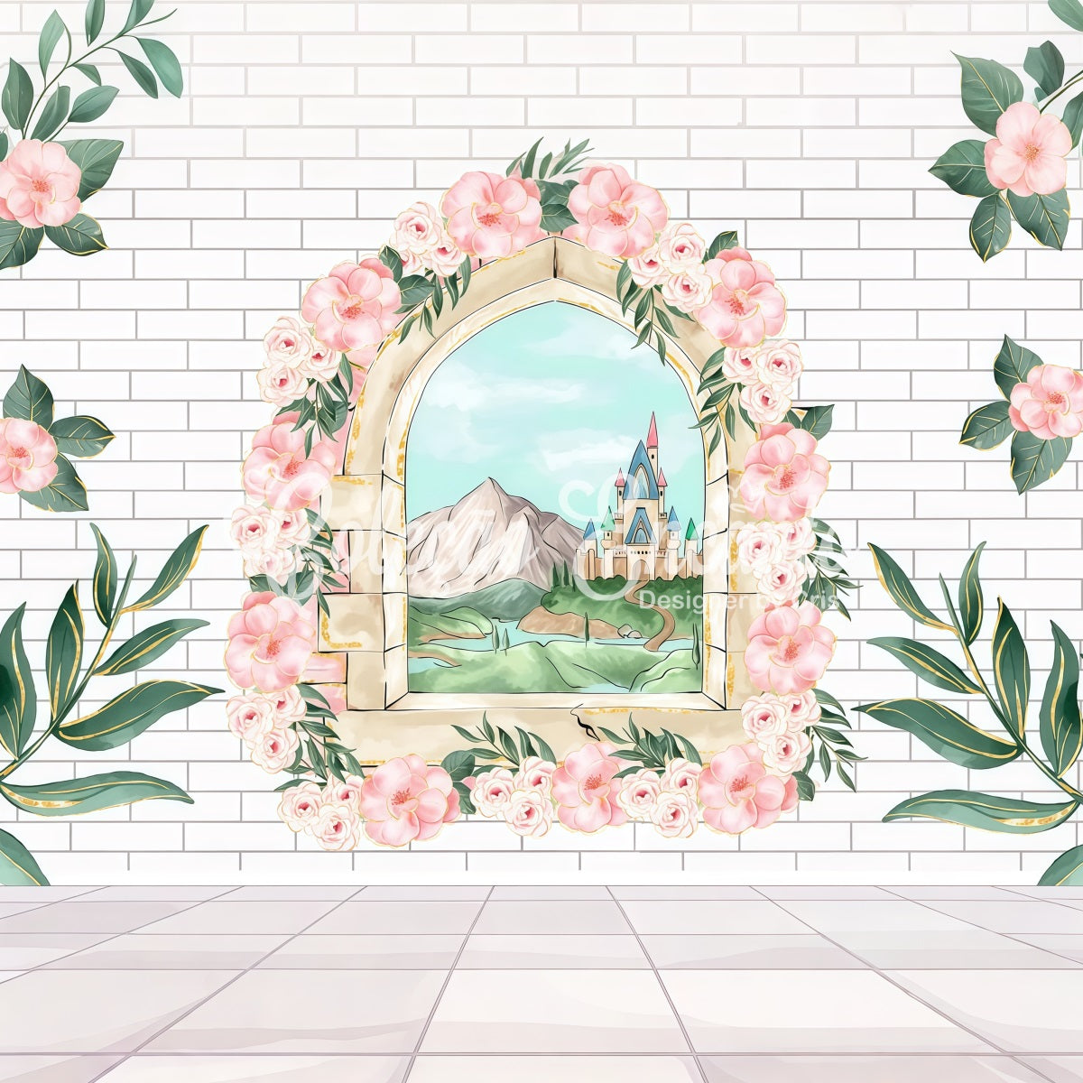 Newborn Photography Backdrops Floral Window Brick Wall Castle Backdrop By Magali