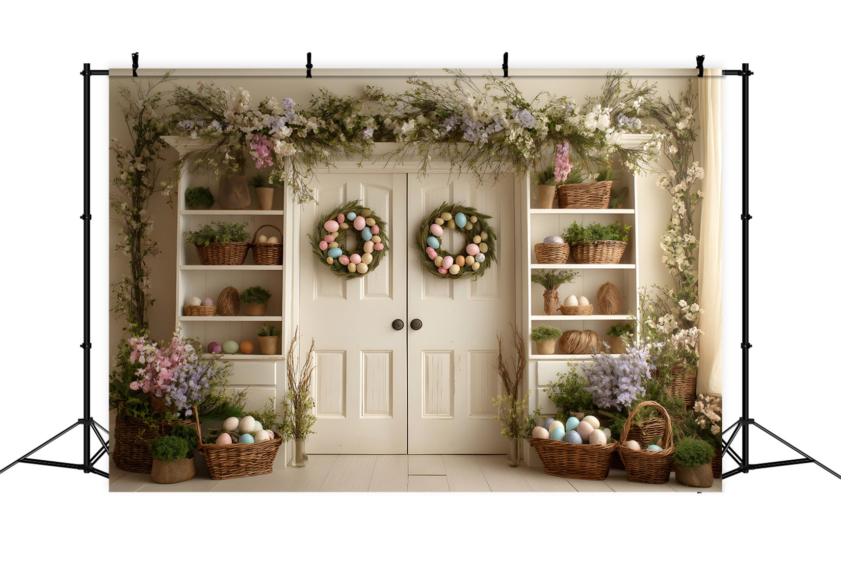 Easter Wreath Doorway Backdrop Double Door Floral Shelves Easter Backdrop Photography By Magali
