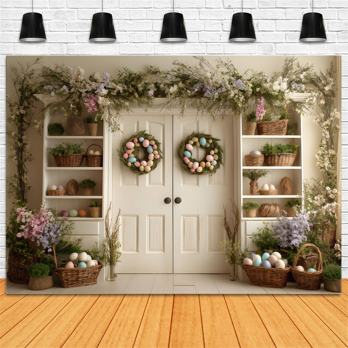 Easter Wreath Doorway Backdrop Double Door Floral Shelves Easter Backdrop Photography By Magali