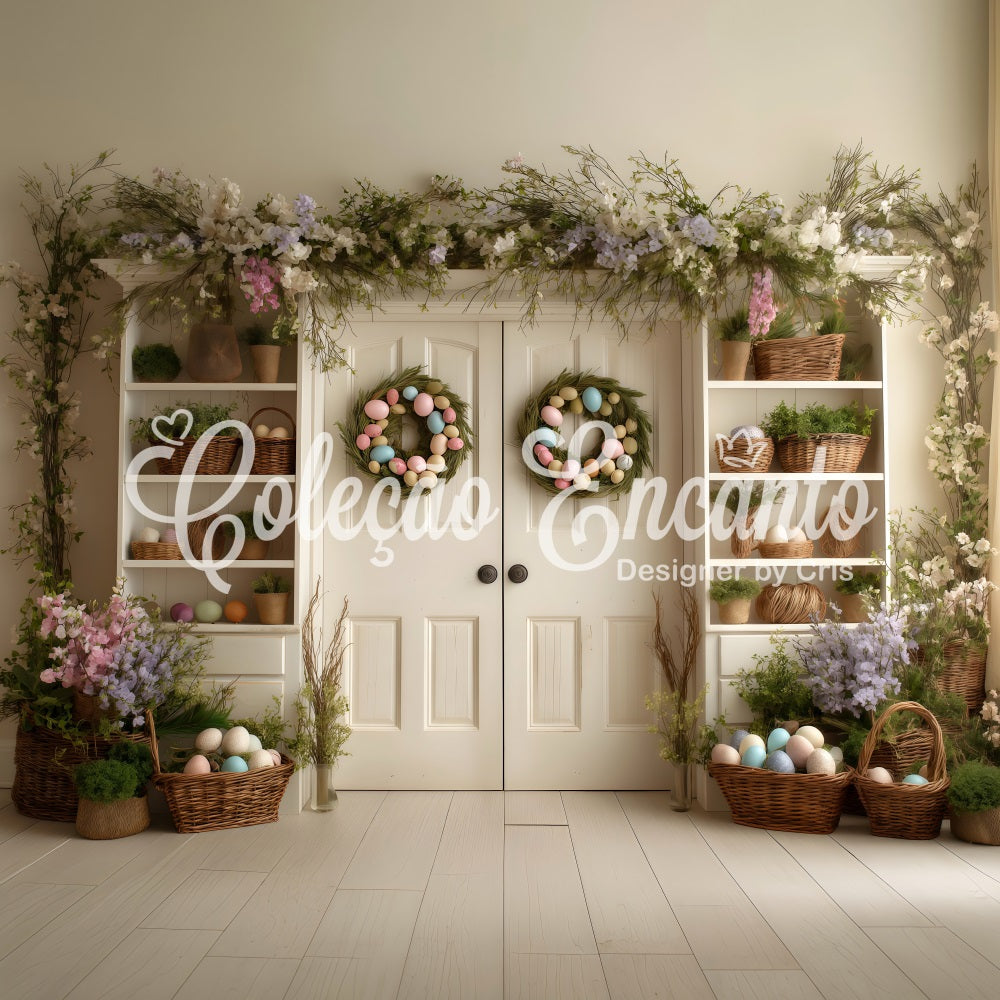 Easter Wreath Doorway Backdrop Double Door Floral Shelves Easter Backdrop Photography By Magali