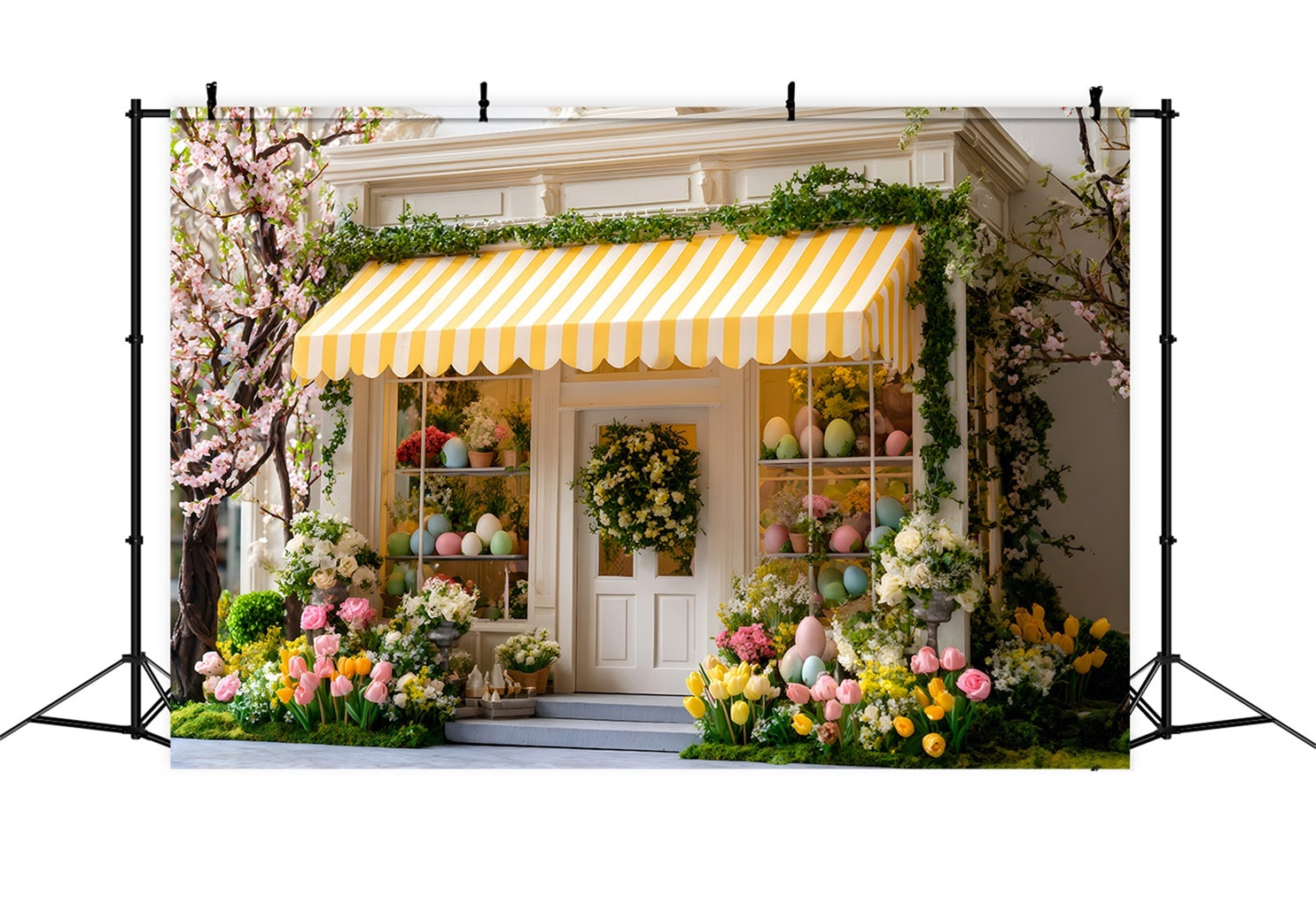 Easter Cottage Garden Backdrop Cherry Bloom Yellow Awning Easter Backdrops By Magali