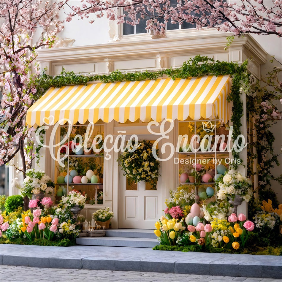 Easter Cottage Garden Backdrop Cherry Bloom Yellow Awning Easter Backdrops By Magali