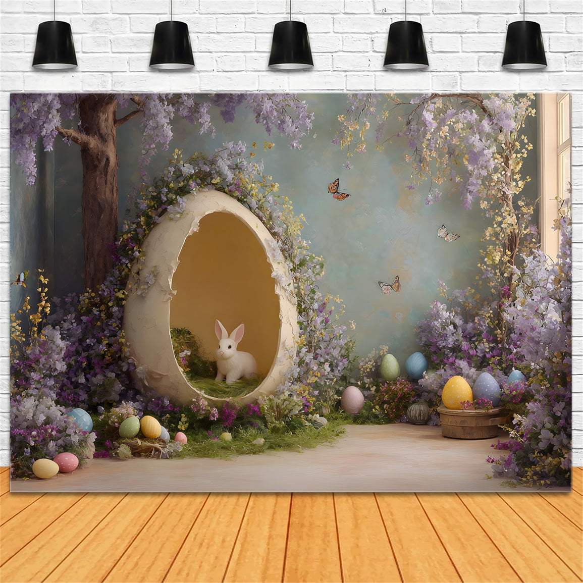 Rabbit Backdrop Bunny Egg Purple Florals Easter Photography Backdrops By Magali
