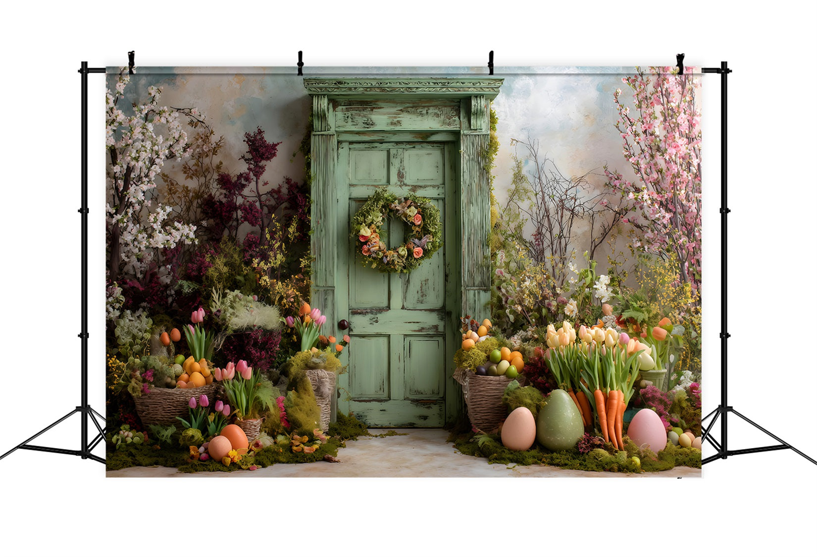 Easter Spring Backdrop Green Door Mossy Blooms Easter Backdrop For Photos By Magali