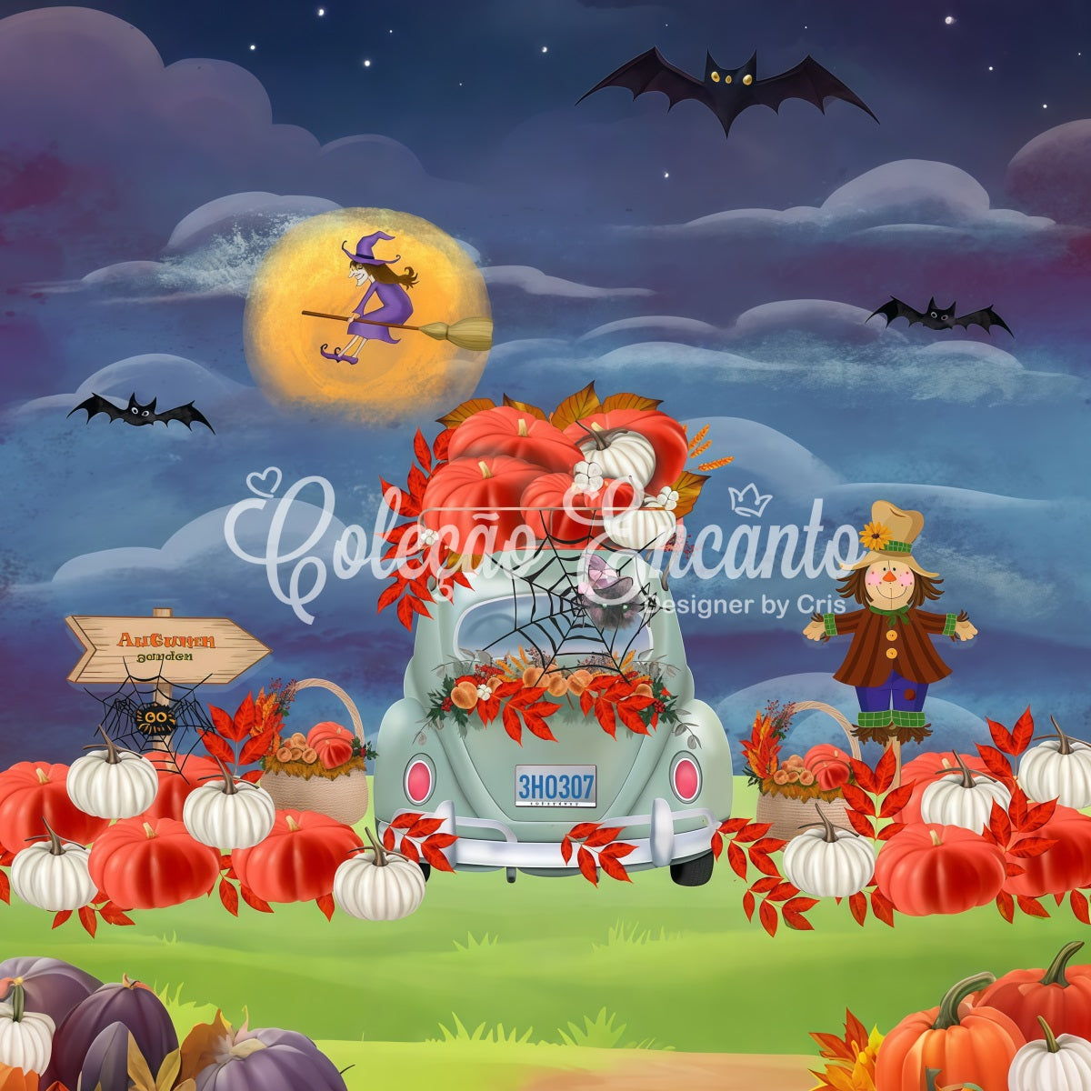 Childrens Backdrops Autumn Pumpkin Car Harvest Moon Halloween Backdrop Kids By Magali