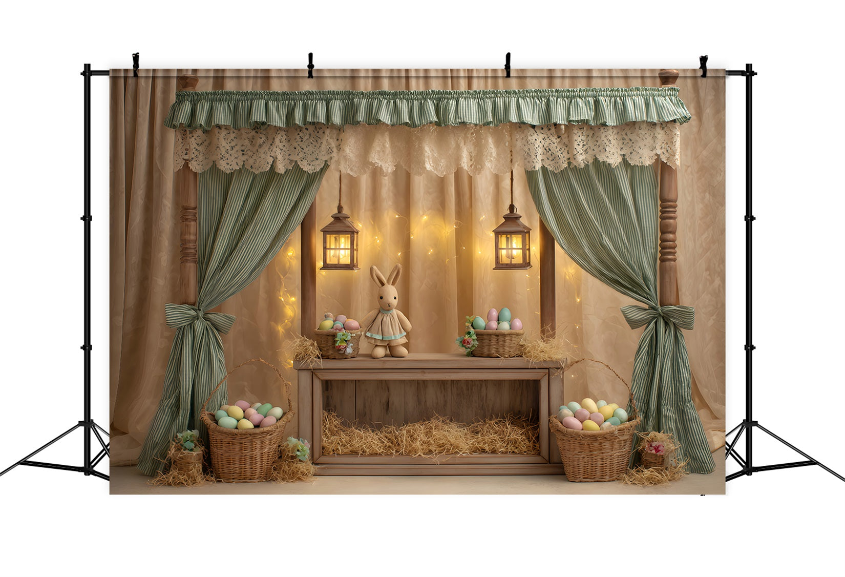 Easter Cute Backdrop Canopy Bunny Egg Baskets Easter Picture Backdrop By Magali
