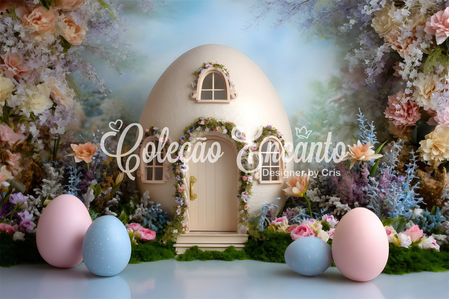 Egg Backdrop Egg House Pastel Blooms Easter Photography Backdrops For Sale By Magali