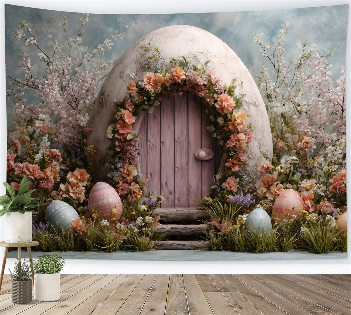 Bunny Burrow Backdrop Pink Door Egg Blossoms Photo Backdrop Easter By Magali