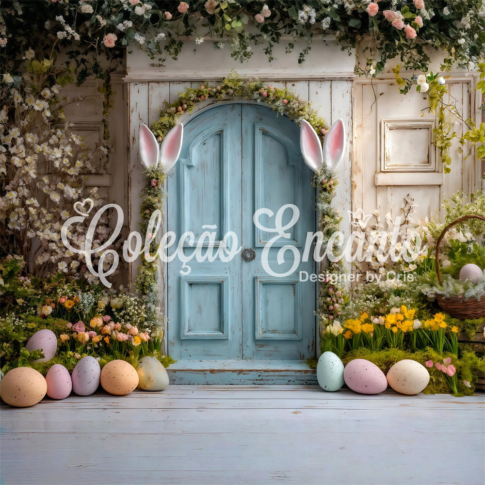 Easter Daffodil Backdrop Bunny Ears Blue Door Backdrops For Easter Pictures By Magali