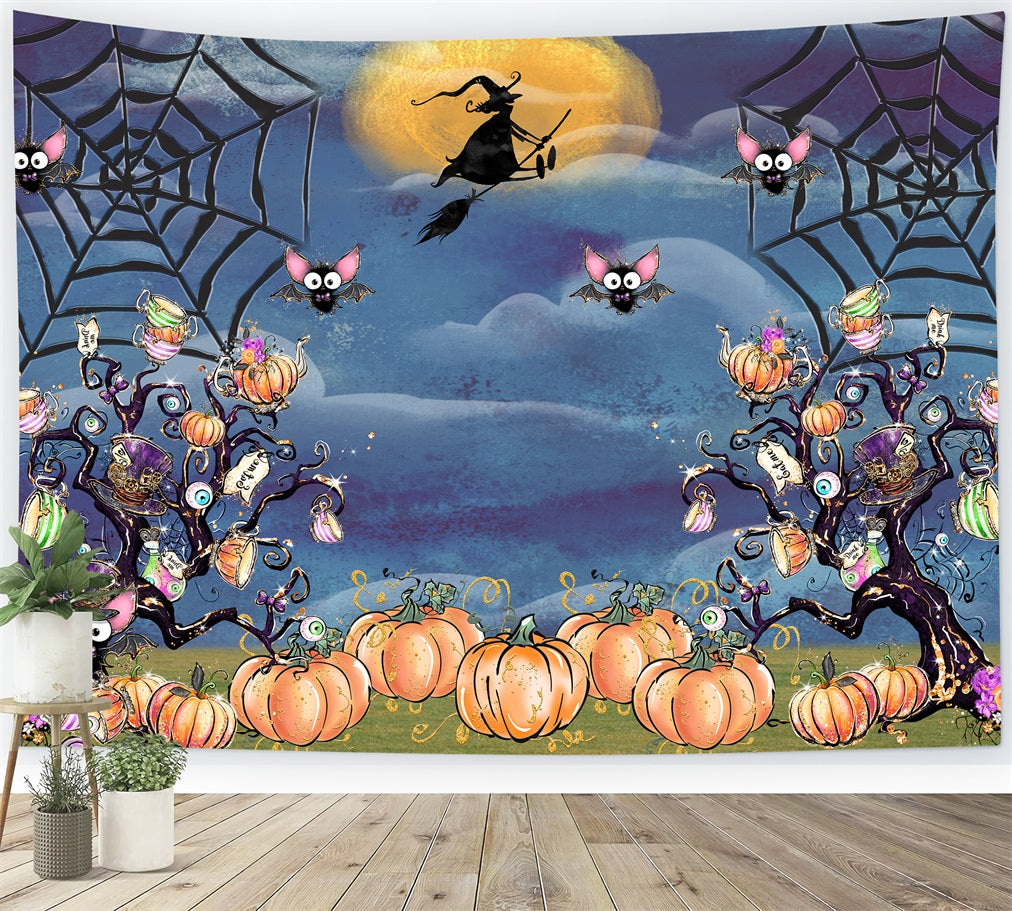 Childrens Backdrop Spooky Pumpkin Tree Web Night Kids Halloween Backdrop By Magali