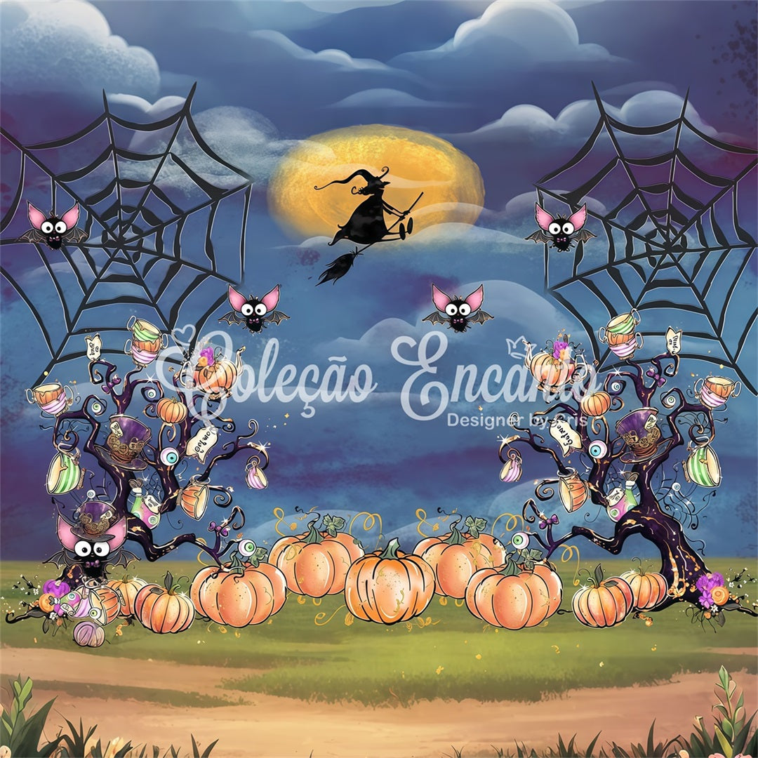 Childrens Backdrop Spooky Pumpkin Tree Web Night Kids Halloween Backdrop By Magali