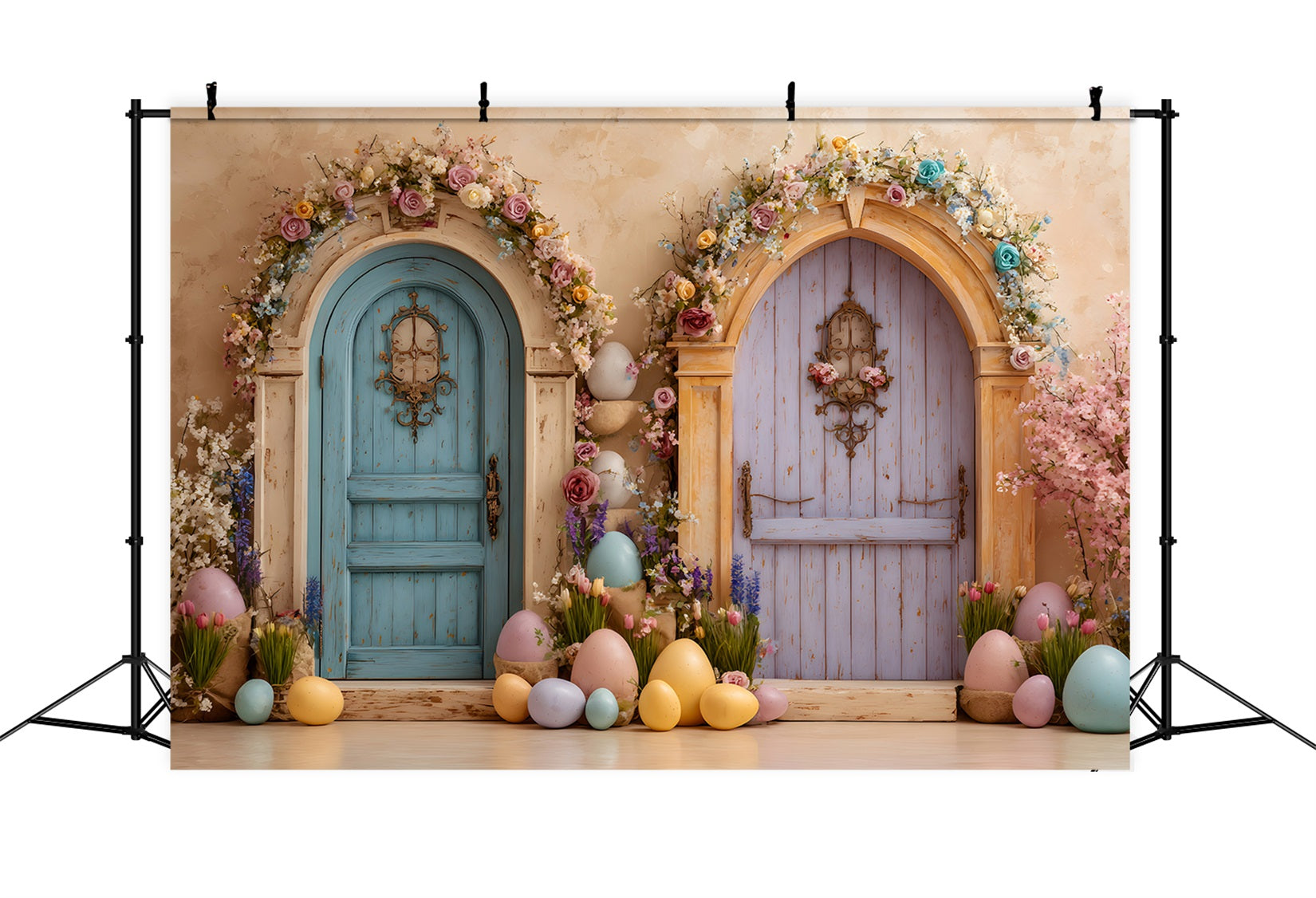 Easter Egg Backdrop Double Doors Flower Blooms Backdrops Easter By Magali