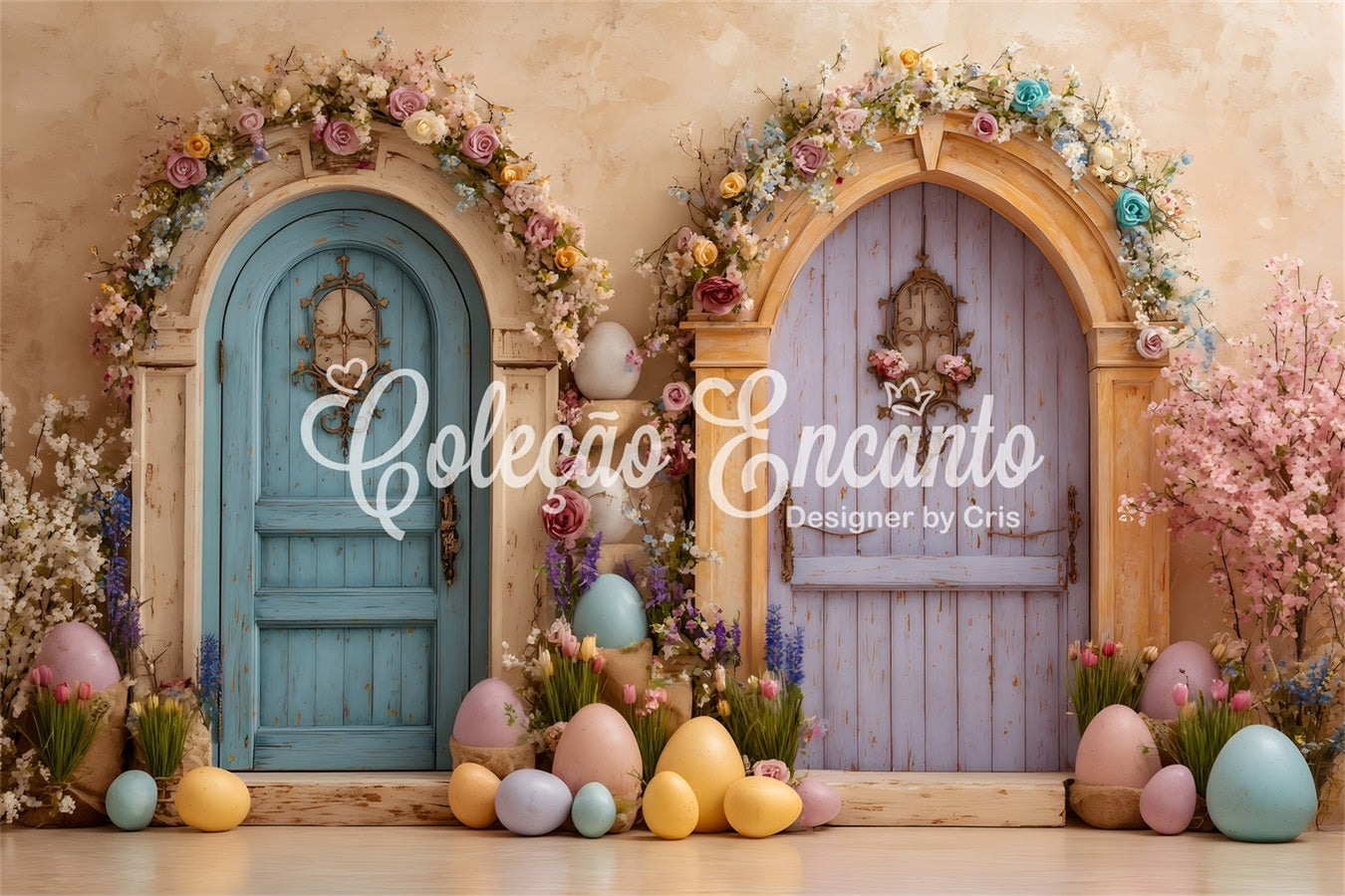 Easter Egg Backdrop Double Doors Flower Blooms Backdrops Easter By Magali
