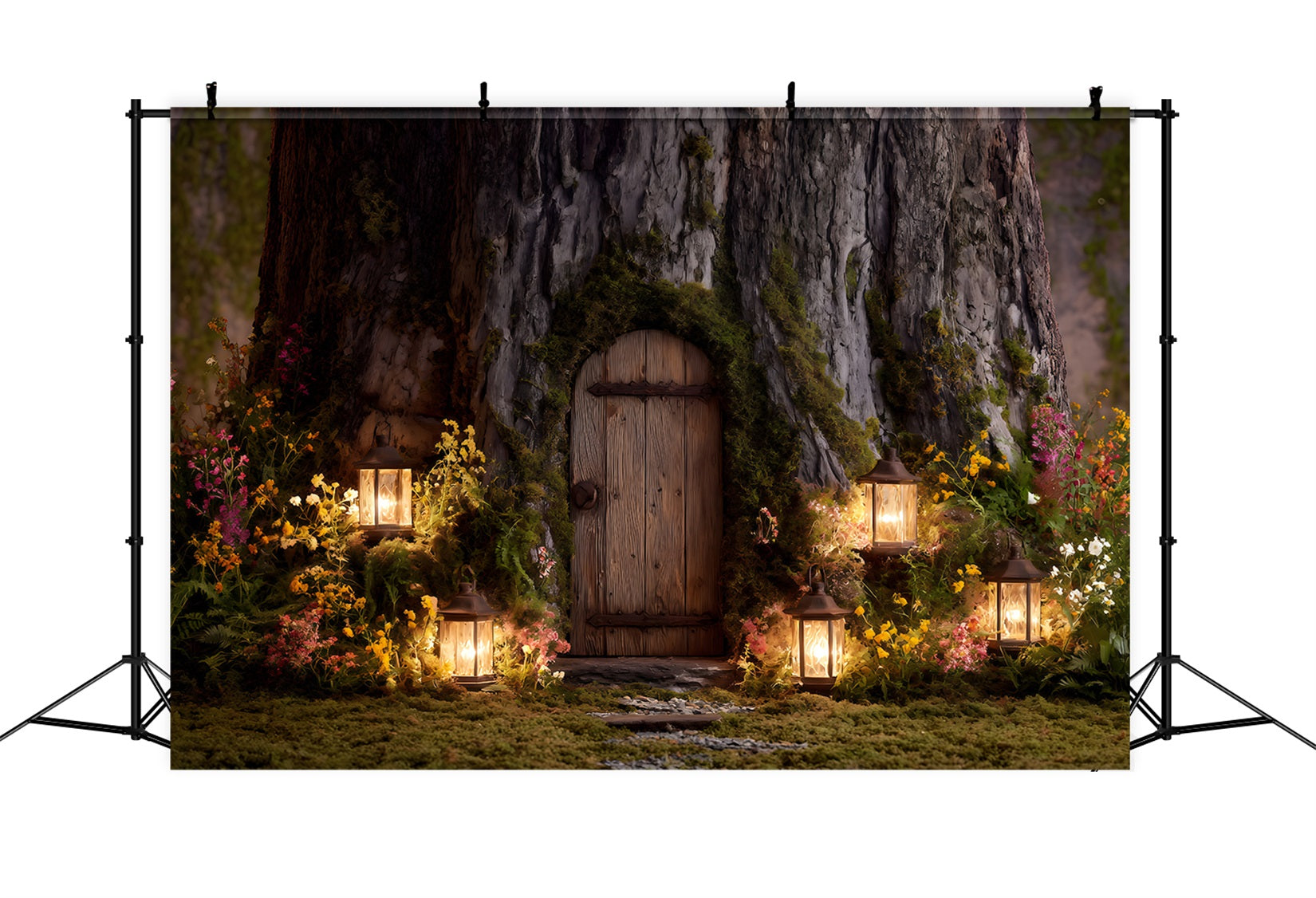 Easter Bunny Burrow Backdrop Tree Door Lantern Blooms Easter Backdrops For Photos By Magali