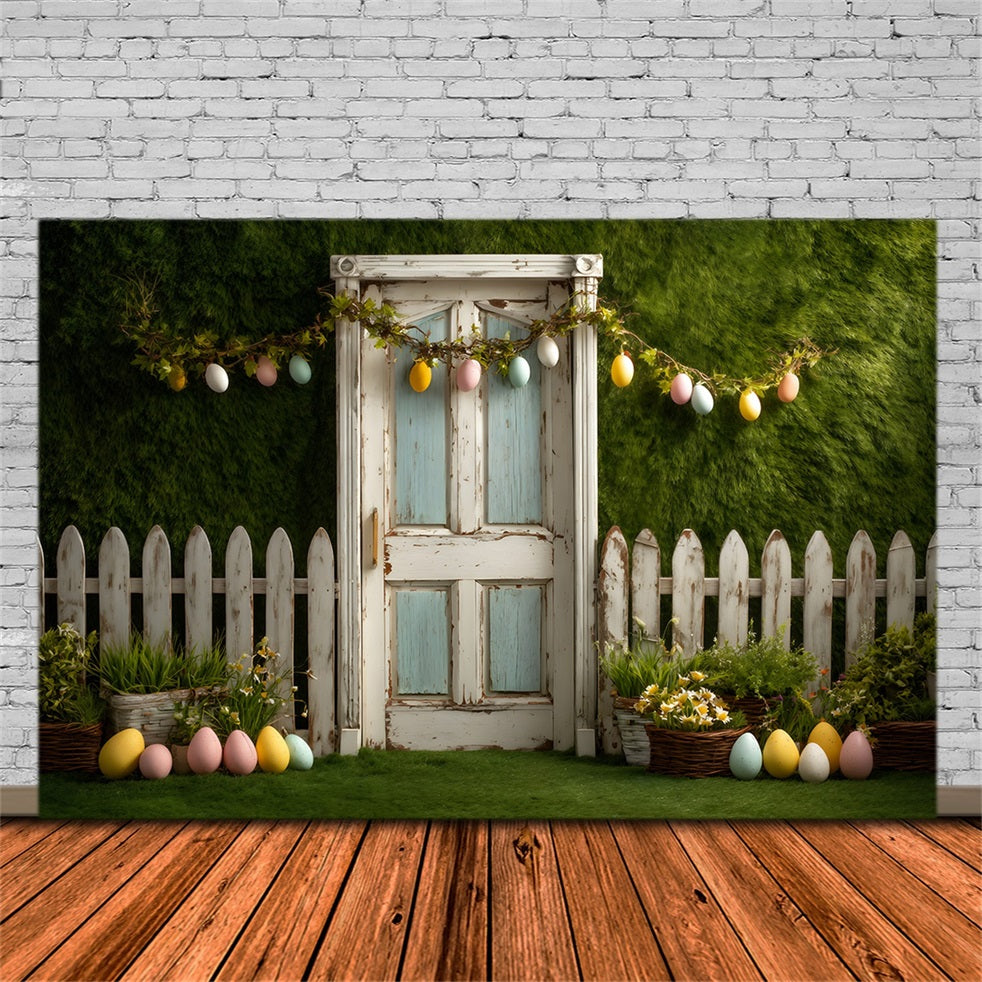 Easter Egg Backdrop Egg Garland Fence Door Easter Themed Backdrop By Magali