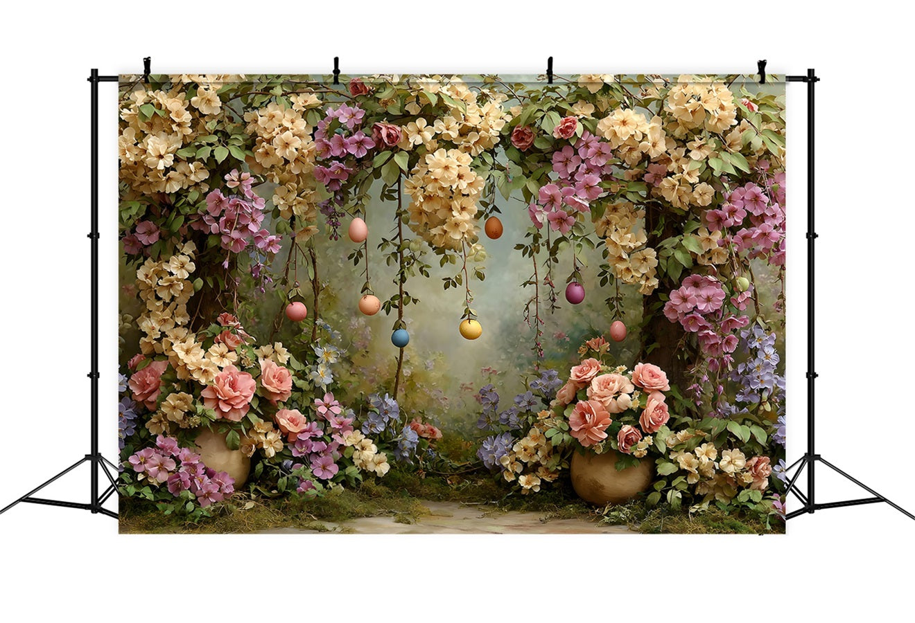 Easter Vintage Floral Backdrop Flower Arch Egg Garland Photography Backdrop Easter By Magali